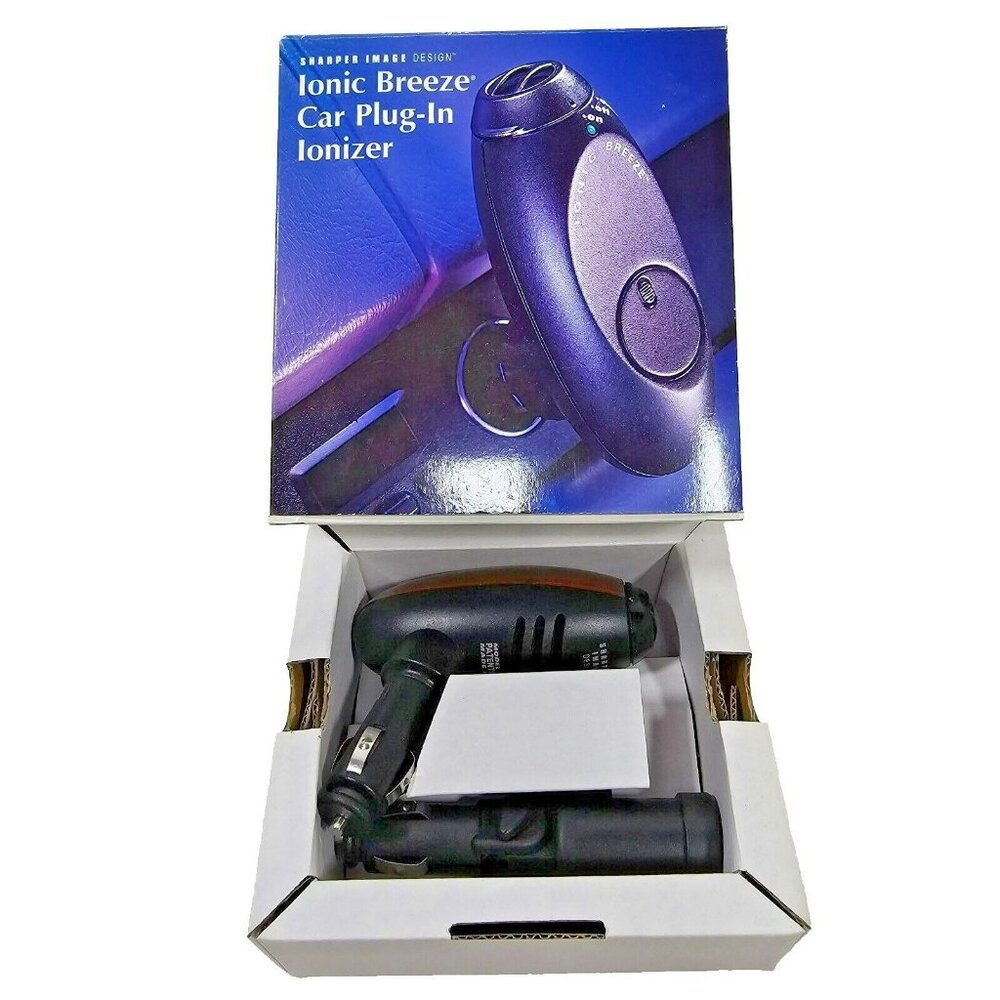 Sharper Image Car Plug-In Ionizer Woodgrain with Elbow Adapter in Original Box